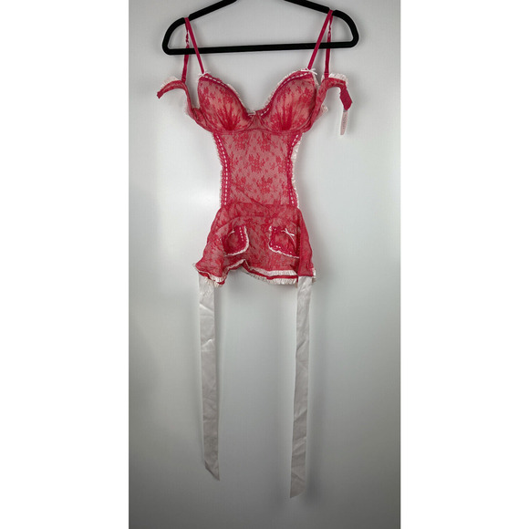 NWT Victoria’s Secret Maid Lingerie Teddy Red Mesh Lace Babydoll 34C Valentine - Picture 14 of 16